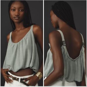 By Anthropologie Sheer Ribbed Buckle Bubble Tank